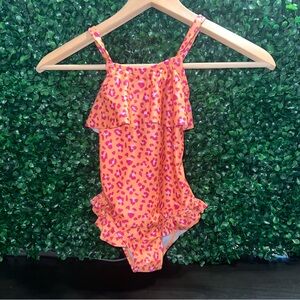 Ruffle swimsuit, fuchsia and orange leopard print size 4T